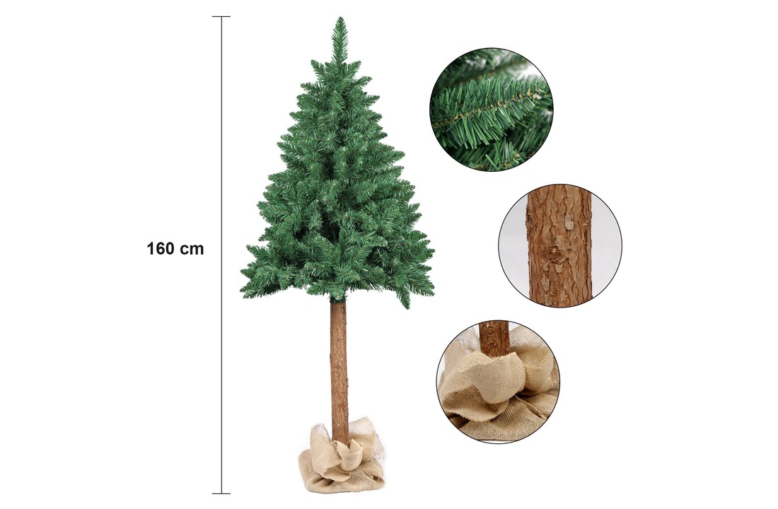Kerstboom met houten stam 160cm groen PVC/grenen