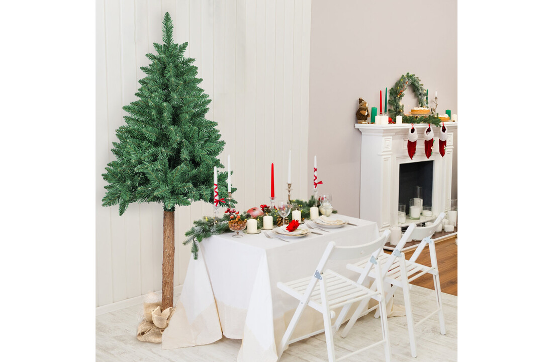 Volle kunstkerstboom 160 cm groen PVC met grenen stam