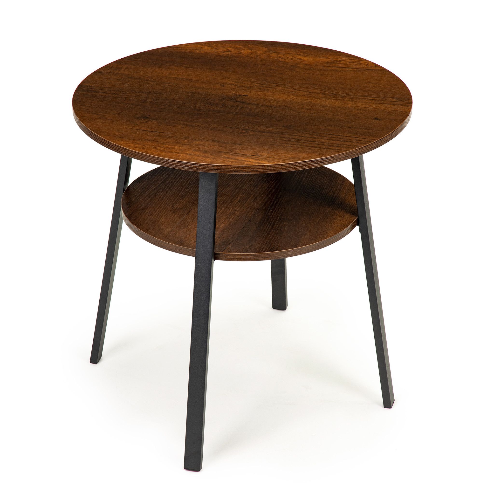 Ronde bijzettafel 2 etages: Industrieel 60cm Rond Metaal/Hout