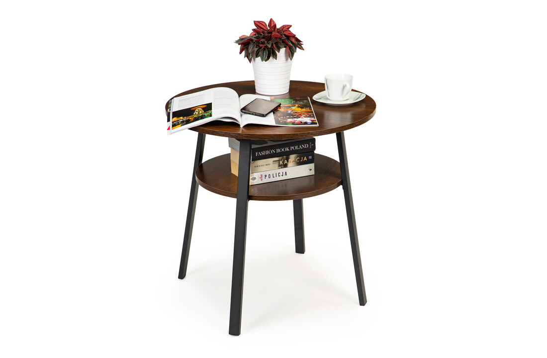 Ronde bijzettafel 2 etages: Industrieel 60cm Rond Metaal/Hout