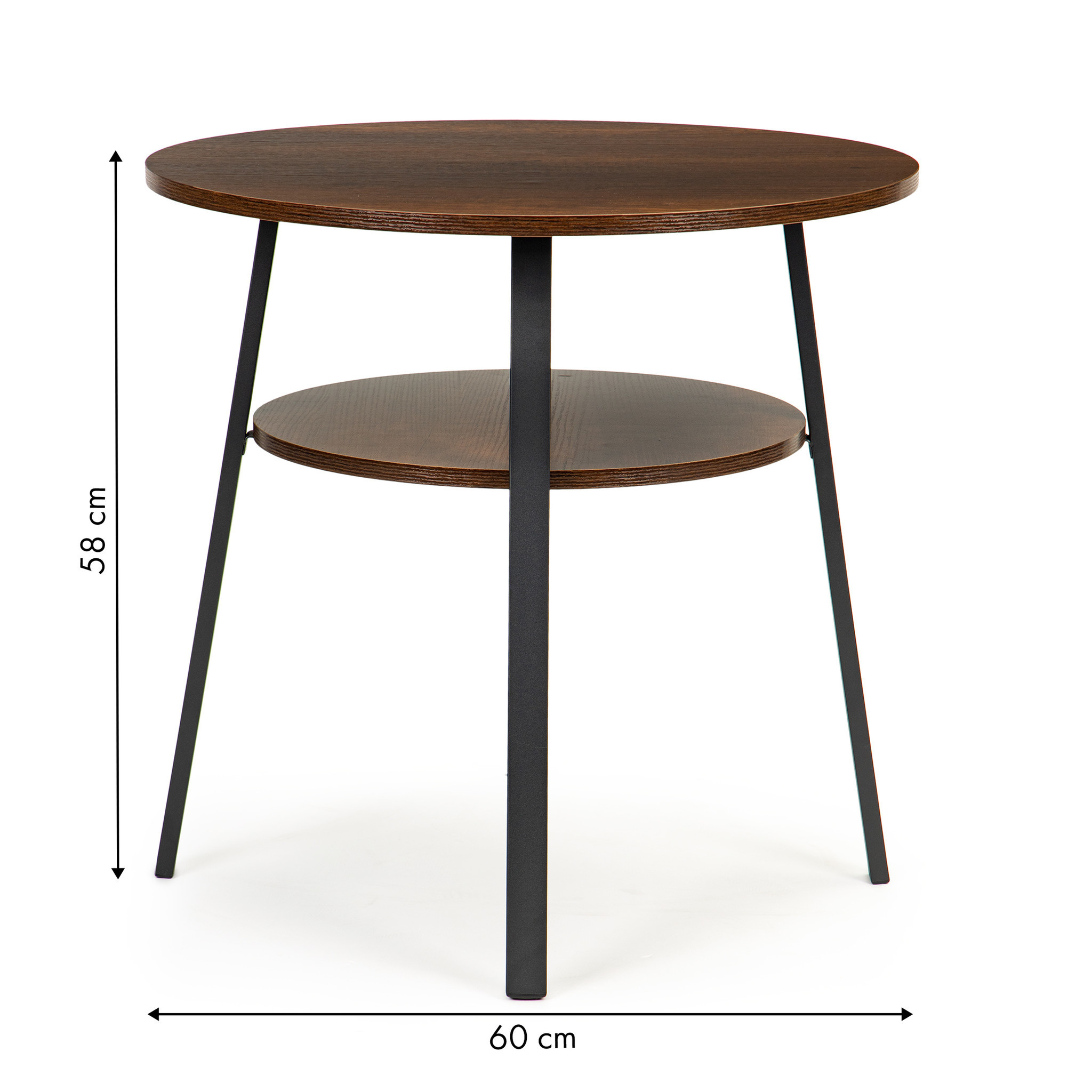 Ronde bijzettafel 2 etages: Industrieel 60cm Rond Metaal/Hout