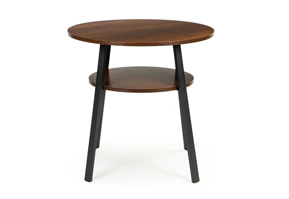 Bijzettafel industrieel hout rond 60cm bruin/zwart 2 etages