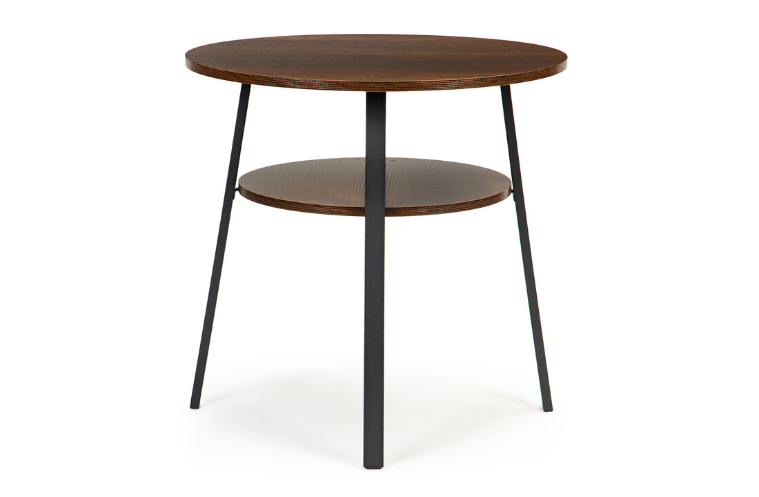 Bijzettafel industrieel hout rond 60cm bruin/zwart 2 etages