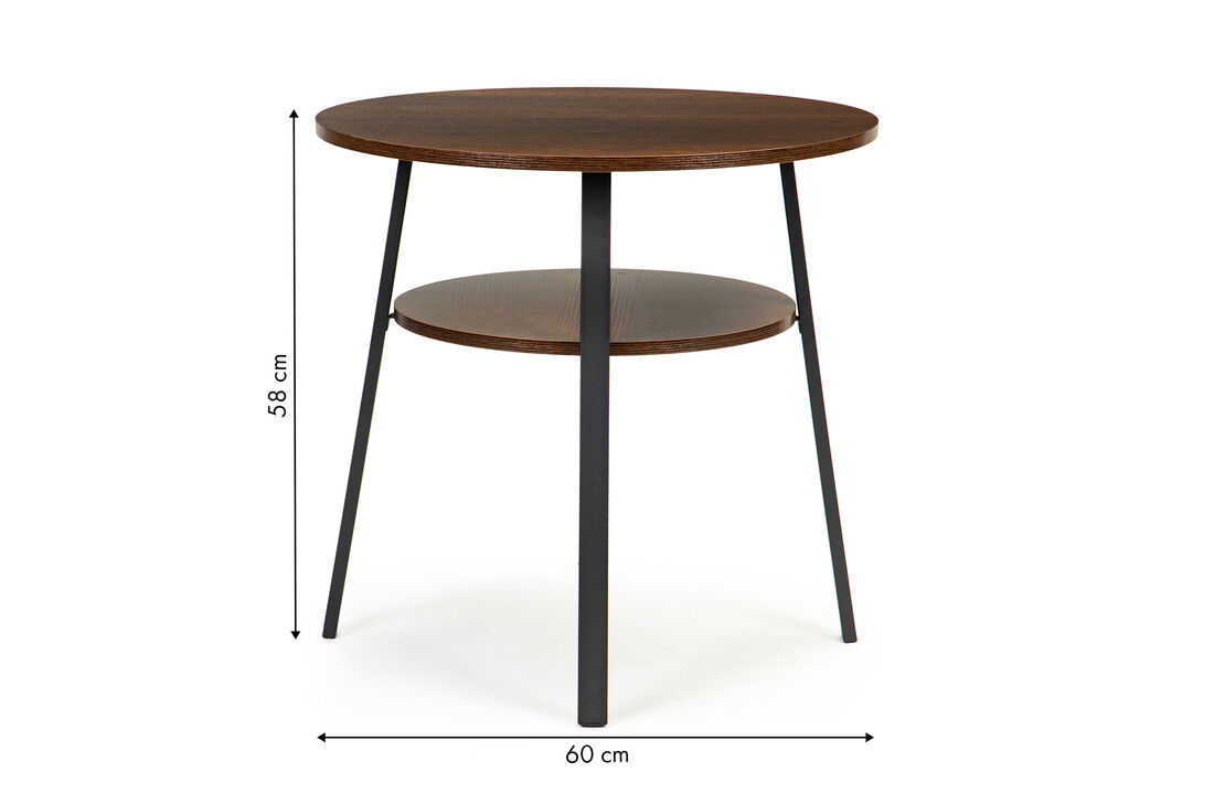 Bijzettafel industrieel hout rond 60cm bruin/zwart 2 etages