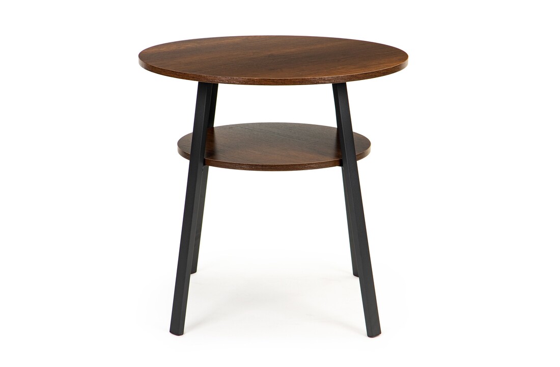 Ronde bijzettafel metaal - 60cm - zwart & bruin - 2 etages
