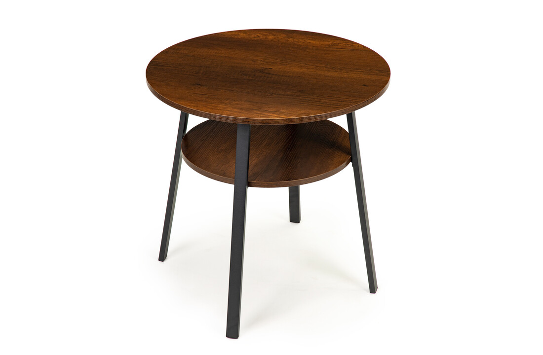 Ronde bijzettafel metaal - 60cm - zwart & bruin - 2 etages