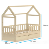 Huisje bed 80x160 cm grenen met lade | Kinderbed naturel