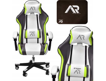 Gamestoel wit grijs lime – Ergonomisch ECO-leer, 160° kantelbaar