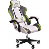 Gamestoel wit grijs lime – Ergonomisch ECO-leer, 160° kantelbaar