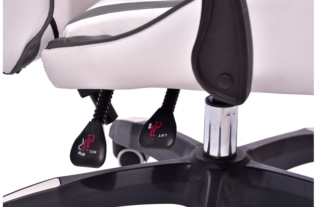 Gamestoel wit grijs lime – Ergonomisch ECO-leer, 160° kantelbaar