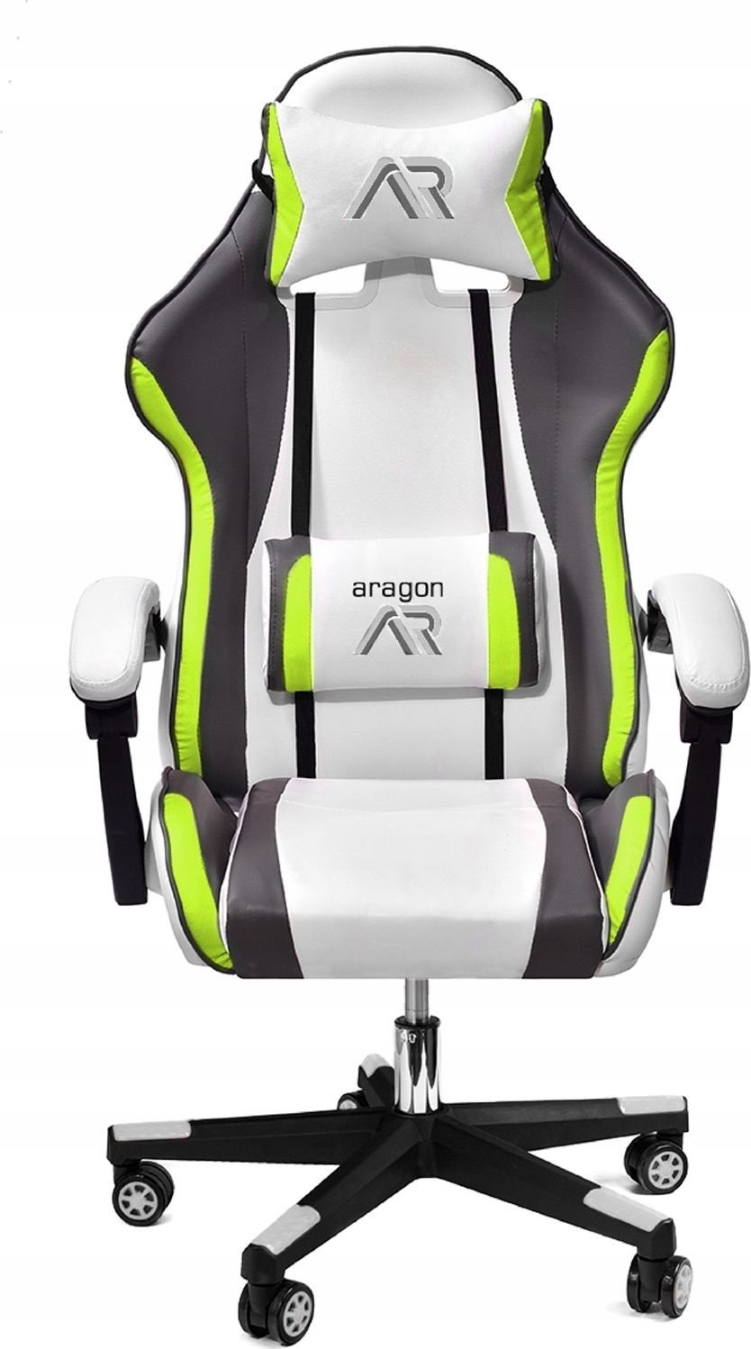 Gamestoel wit grijs lime – Ergonomisch ECO-leer, 160° kantelbaar