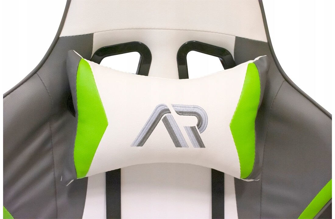 Gamestoel wit grijs lime – Ergonomisch ECO-leer, 160° kantelbaar