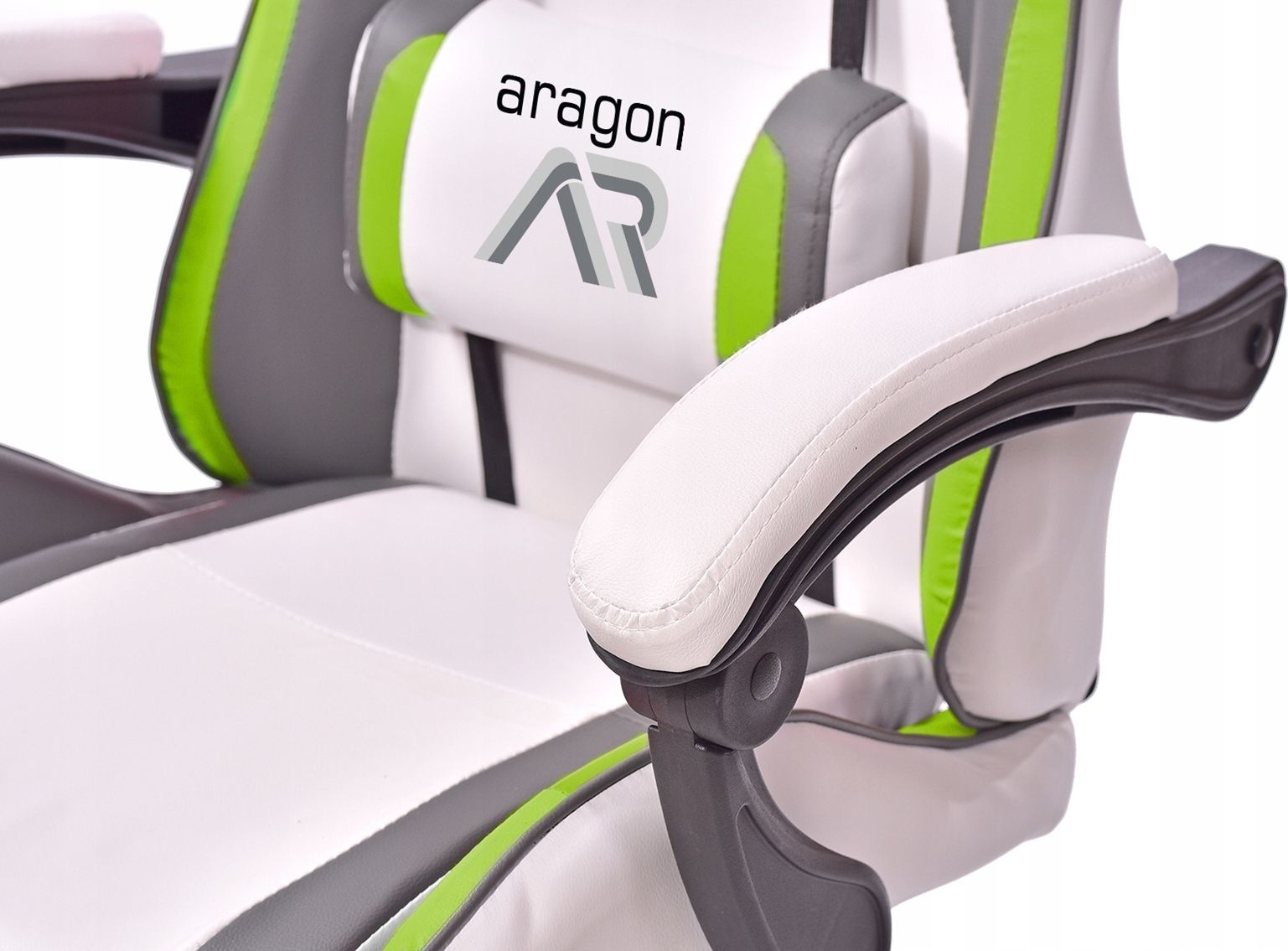 Ergonomische bureaustoel Wit-Grijs-Limoen ECO-leer, 120 kg, 160° kantelbaar