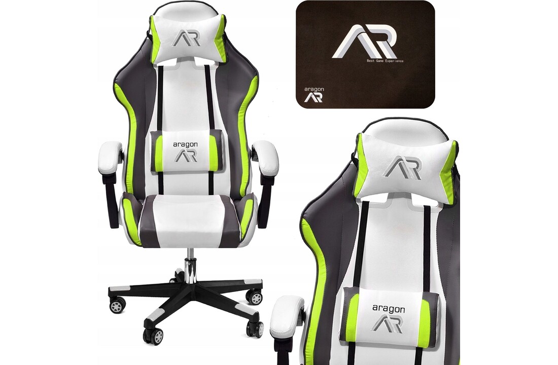 Gaming stoel met kussens, ergonomisch wit-grijs-limoen ECO-leer