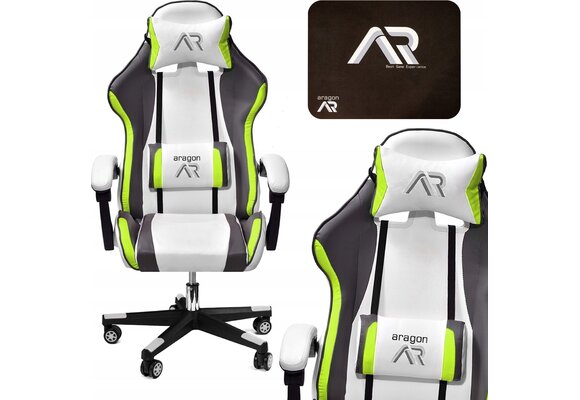 Gaming stoel met kussens, ergonomisch wit-grijs-limoen ECO-leer