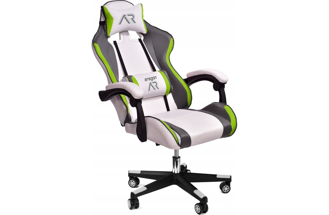 Gaming stoel met kussens, ergonomisch wit-grijs-limoen ECO-leer
