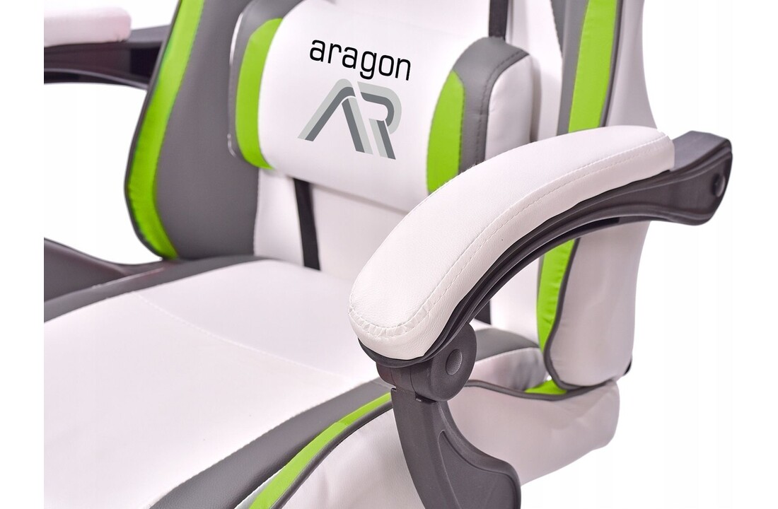 Gaming stoel met kussens, ergonomisch wit-grijs-limoen ECO-leer
