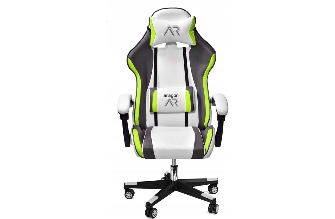 Gaming stoel met kussens, ergonomisch wit-grijs-limoen ECO-leer