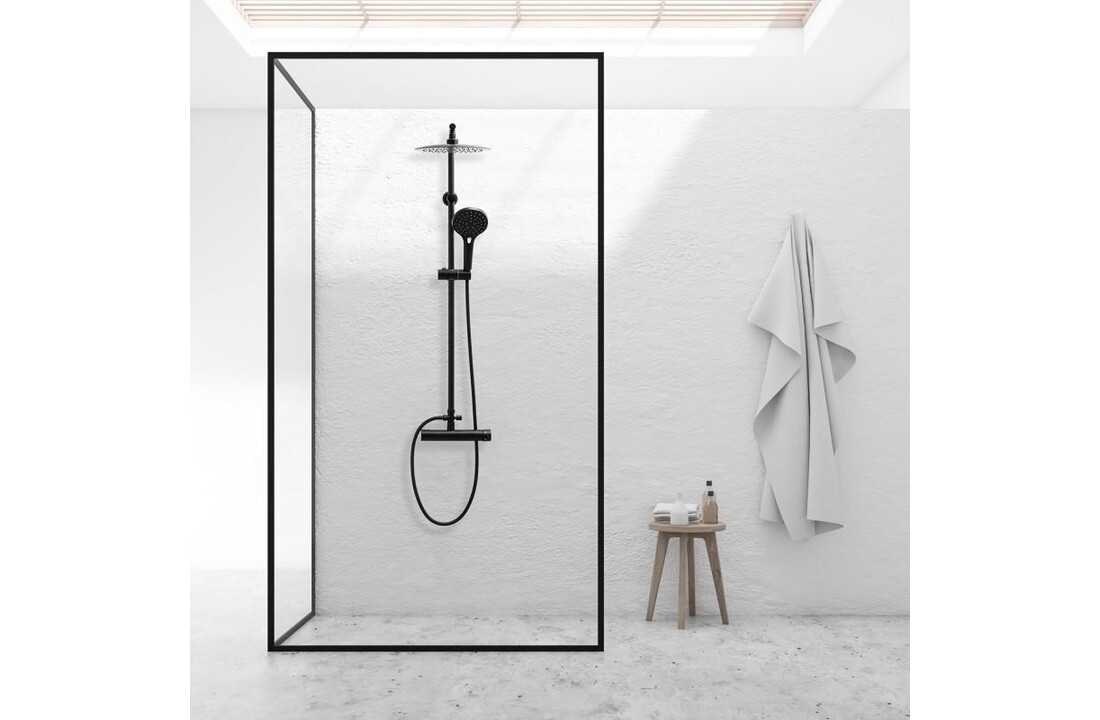 Doucheset Zwart - 25cm Regendouche, Messing & RVS, Mat Zwart