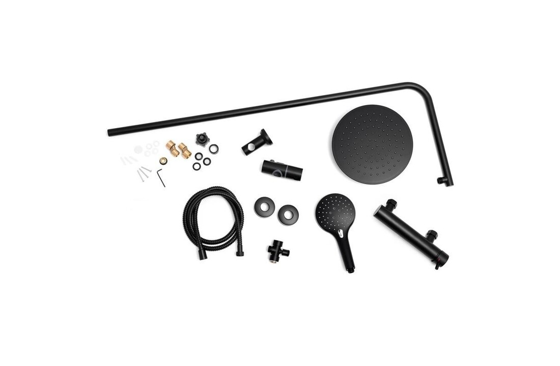 Doucheset Zwart - 25cm Regendouche, Messing & RVS, Mat Zwart