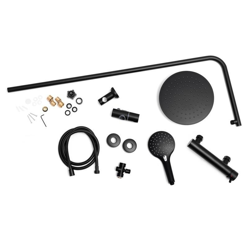 Doucheset Zwart - 25cm Regendouche, Messing & RVS, Mat Zwart