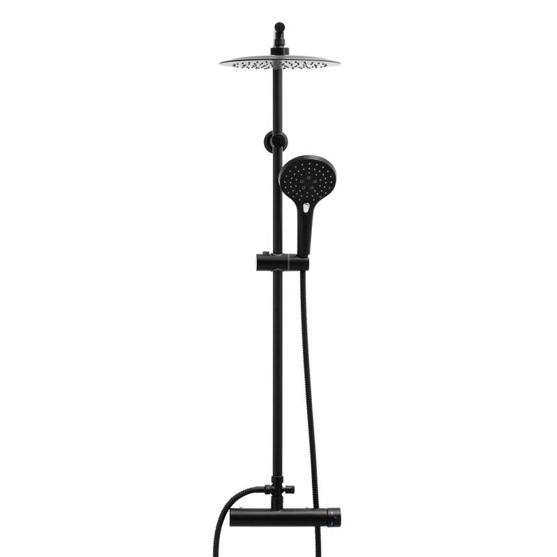 Regendouche thermostaatkraan Zwart Messing & RVS 25cm Douchekop