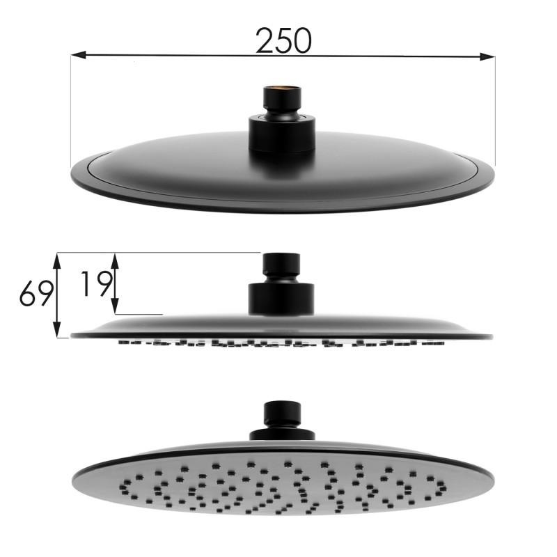 Regendouche thermostaatkraan Zwart Messing & RVS 25cm Douchekop