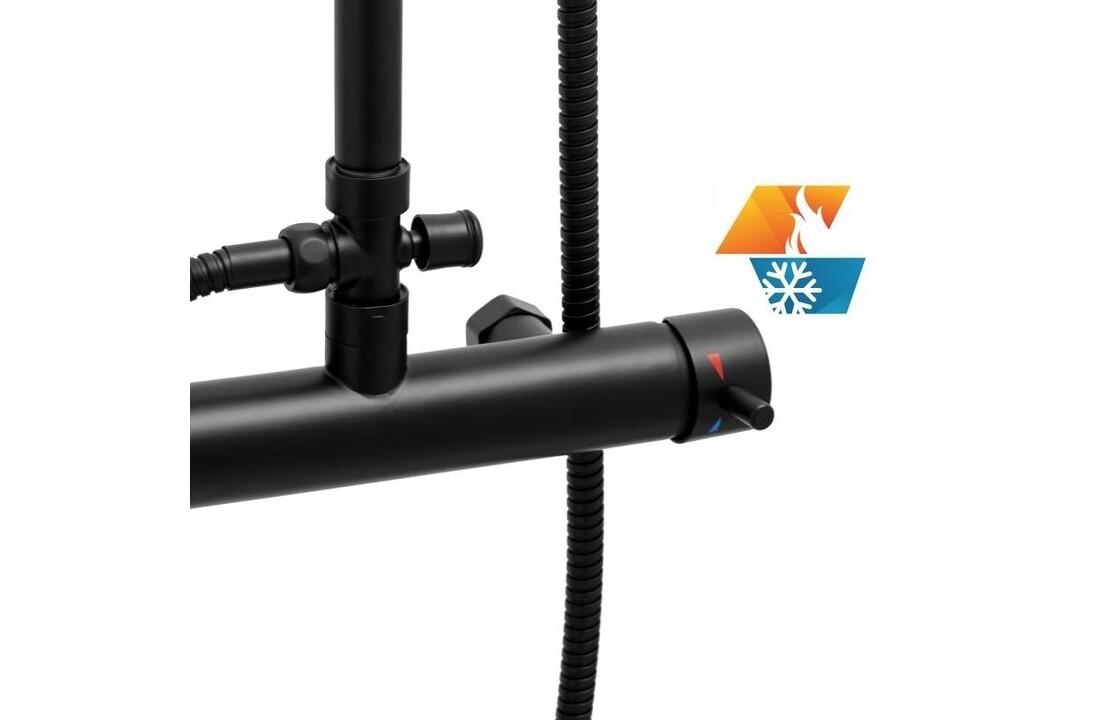 Regendouche thermostaatkraan Zwart Messing & RVS 25cm Douchekop