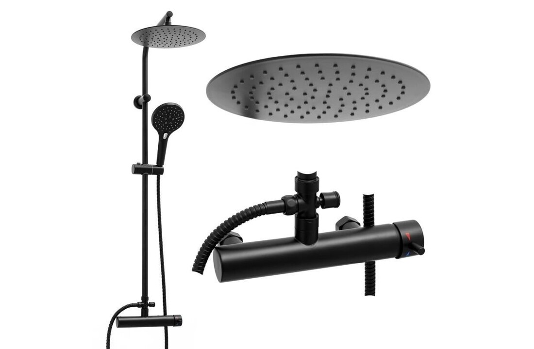 Zwarte douche met handdouche | Douchemengkraan Messing/RVS Matzwart