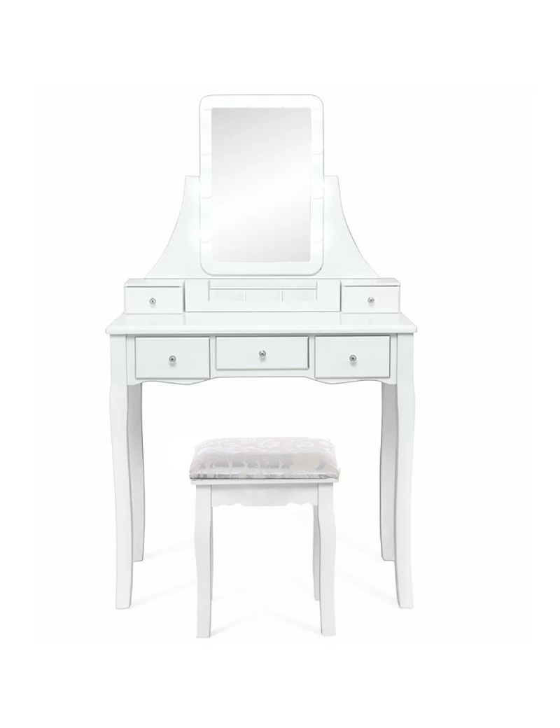 Kaptafel wit met spiegel en kruk | 147x80x40 cm | Hout & MDF