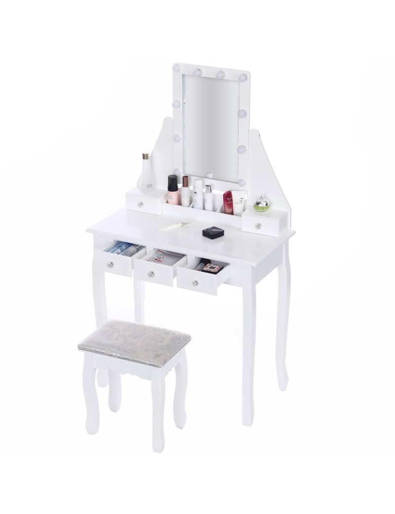 Make-uptafel met led verlichting - Wit Hout & MDF - 147x80x40cm