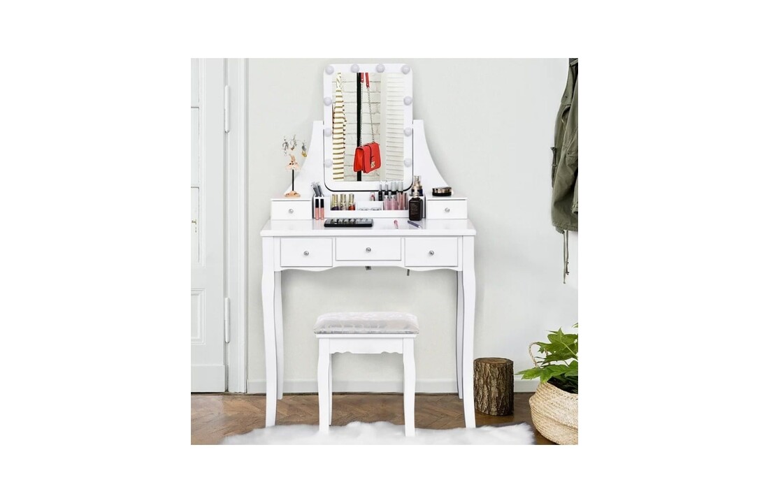 Make-uptafel met led verlichting - Wit Hout & MDF - 147x80x40cm