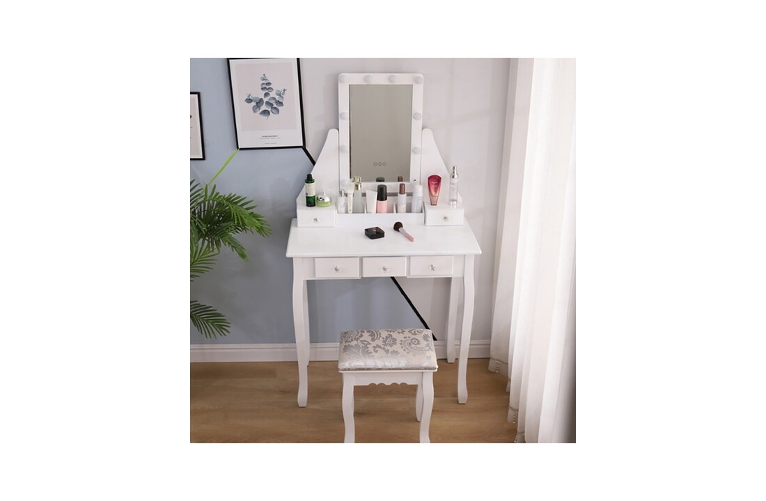 Make-uptafel met led verlichting - Wit Hout & MDF - 147x80x40cm