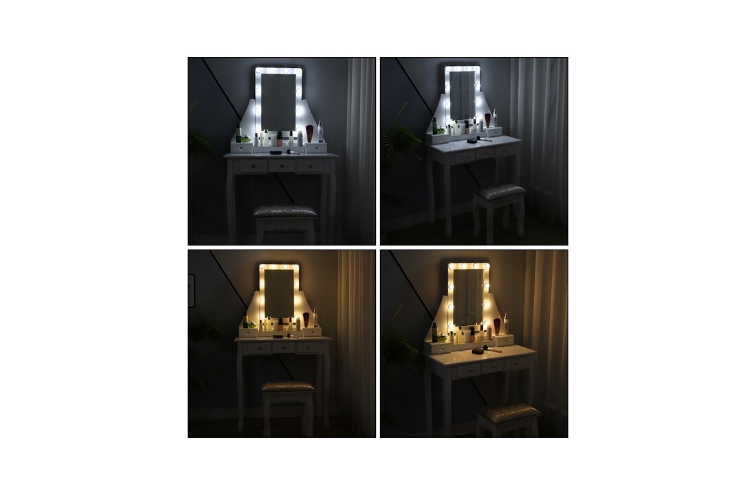 Make-uptafel met led verlichting - Wit Hout & MDF - 147x80x40cm