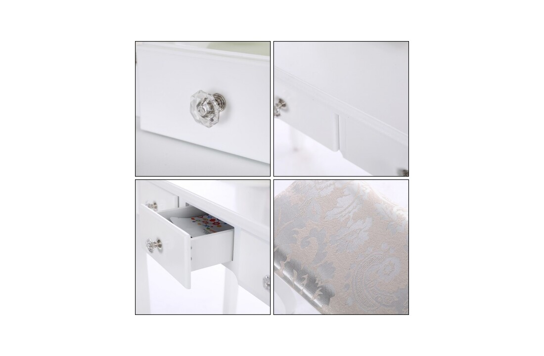 Houten kaptafel set - Wit MDF - 147x80x40cm - LED spiegel