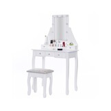 Houten kaptafel set - Wit MDF - 147x80x40cm - LED spiegel