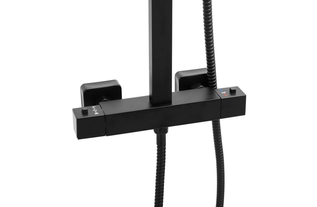 Doucheset zwart: Regendouche 30cm, Thermostaatkraan, Matzwart Messing/RVS