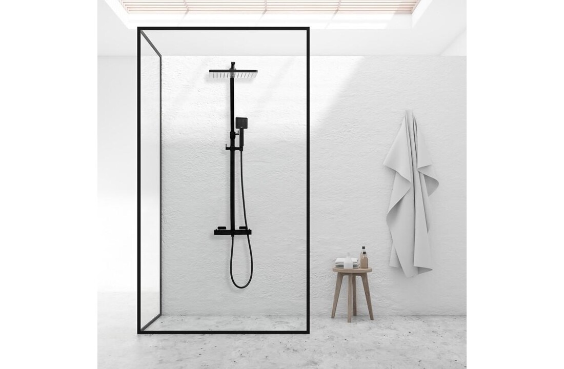 Thermostaat douche zwart: Matzwarte Regendoucheset 30x30cm RVS & Messing