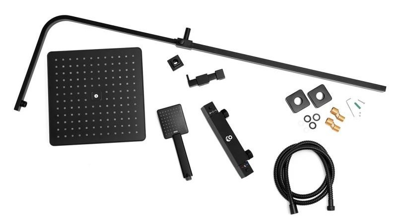 Thermostaat douche zwart: Matzwarte Regendoucheset 30x30cm RVS & Messing