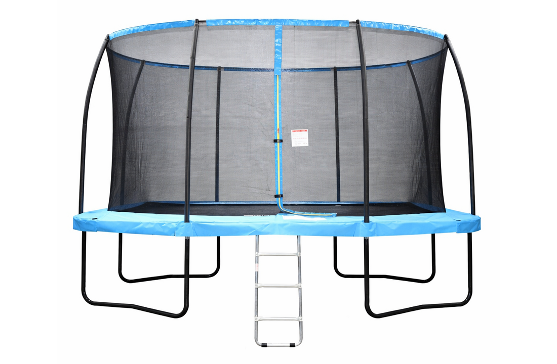 Trampoline rechthoekig - 373 x 253 cm - met net - lichtblauw