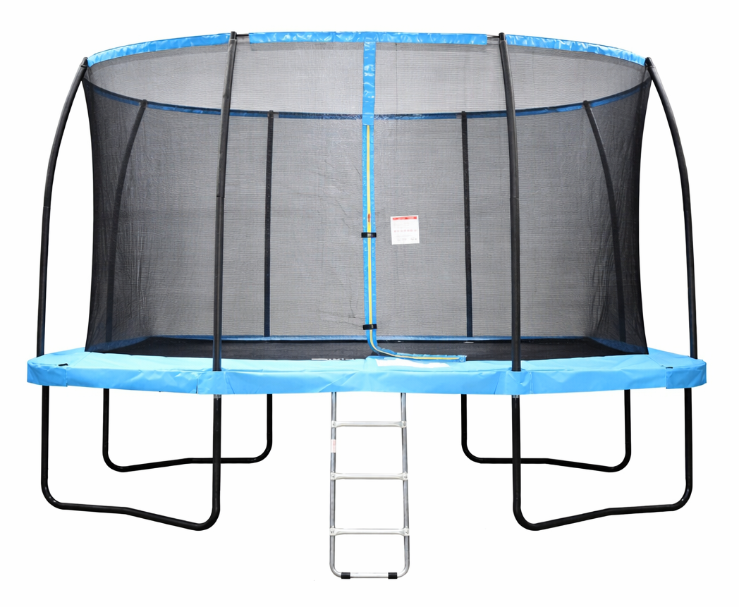 Trampoline rechthoekig - 373 x 253 cm - met net - lichtblauw