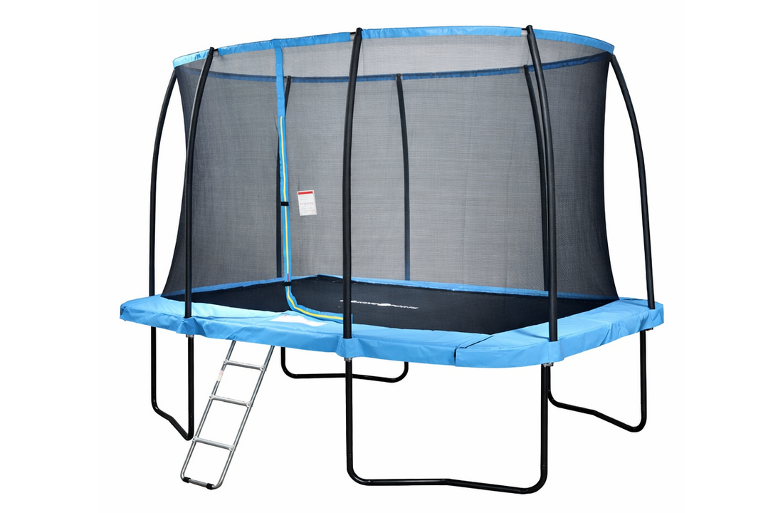 Trampoline rechthoekig - 373 x 253 cm - met net - lichtblauw