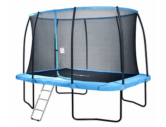 Trampoline rechthoekig - 373 x 253 cm - met net - lichtblauw