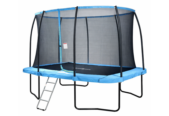 Trampoline rechthoekig - 373 x 253 cm - met net - lichtblauw