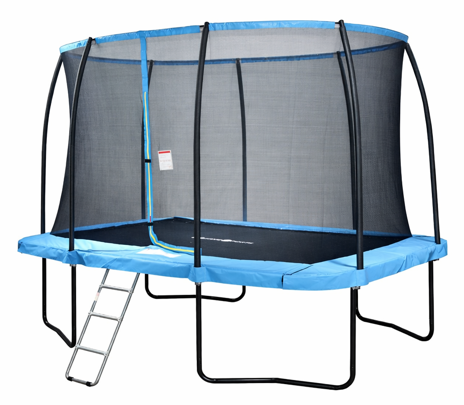 Trampoline rechthoekig - 373 x 253 cm - met net - lichtblauw