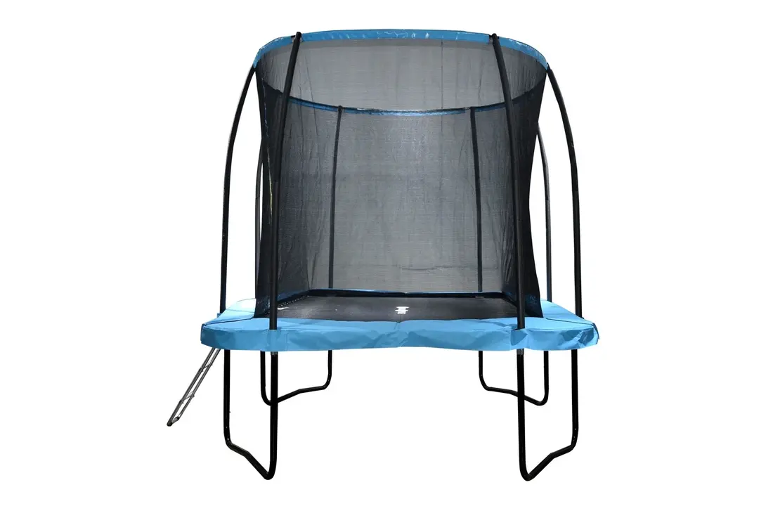 Trampoline rechthoekig - 373 x 253 cm - met net - lichtblauw
