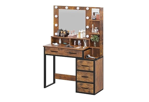 Kaptafel - met spiegel en licht - 92x40x143,5 cm - industrieel