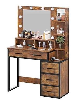 Kaptafel - met spiegel en licht - 92x40x143,5 cm - industrieel