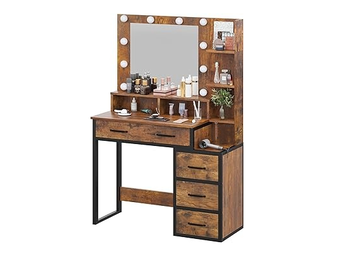 Kaptafel spiegel verlichting - Industrieel 92x40x143,5cm Bruin/Zwart