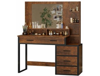 Kaptafel met spiegel: Industrieel 92x40x143.5cm - Bruin/zwart